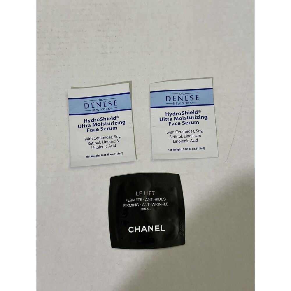 Lot 3 Samples -1 CHANEL LE LIFT Anti Wrinkle 1ml, 2 Dr Denese Face Serum 1.5ml